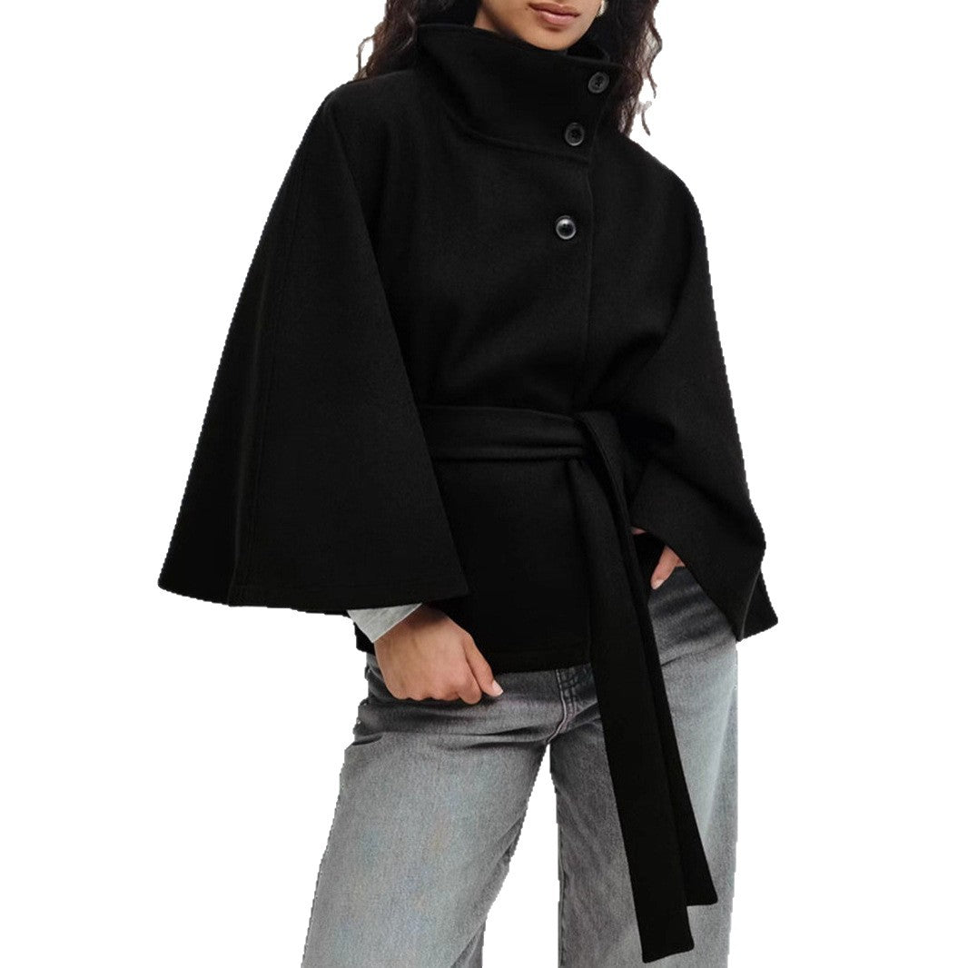 Trench Coat With A Stand-up Collar Buttons And A Belt